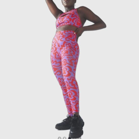 Savage X Fenty Pants - SAVAGE X FENTY Hotline High Waist Leggings M Heart Abstract Print Gym Dopamine